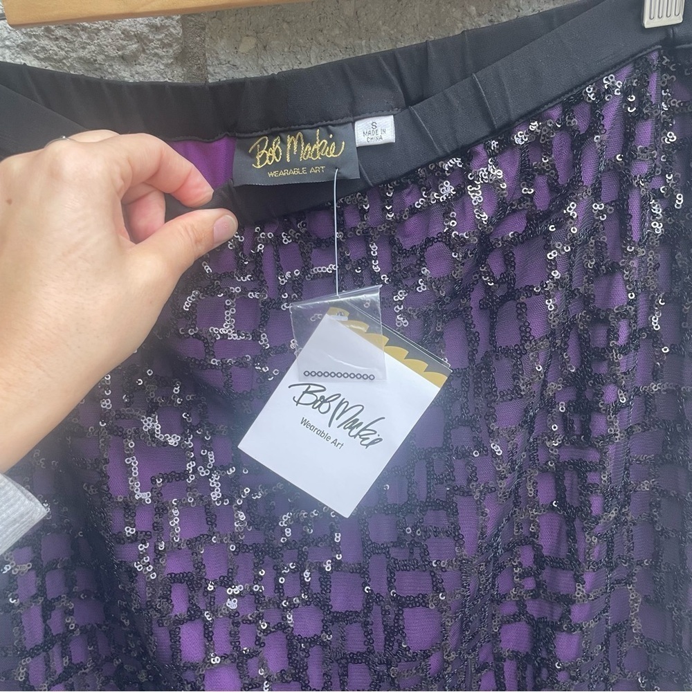 NWT Bob Mackie Women's Black & Purple Sequin Pull on Midi Skirt Size Small - Picture 6 of 7